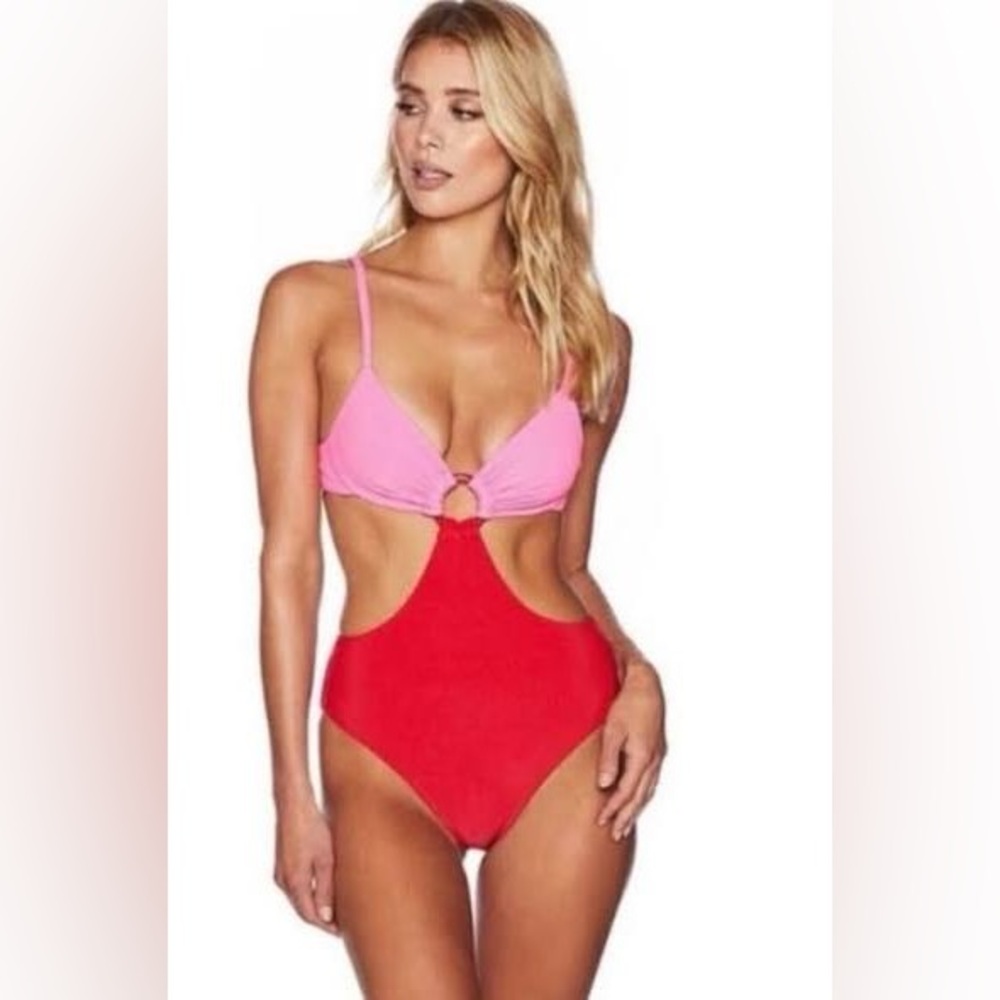 Kristen Pink and Red cutout bathing suit S